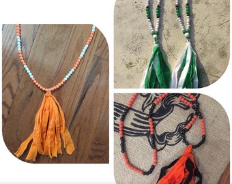 Game day fabric tassel necklaces orange, white, green, black,  football game day necklace FREE SHIPPING!