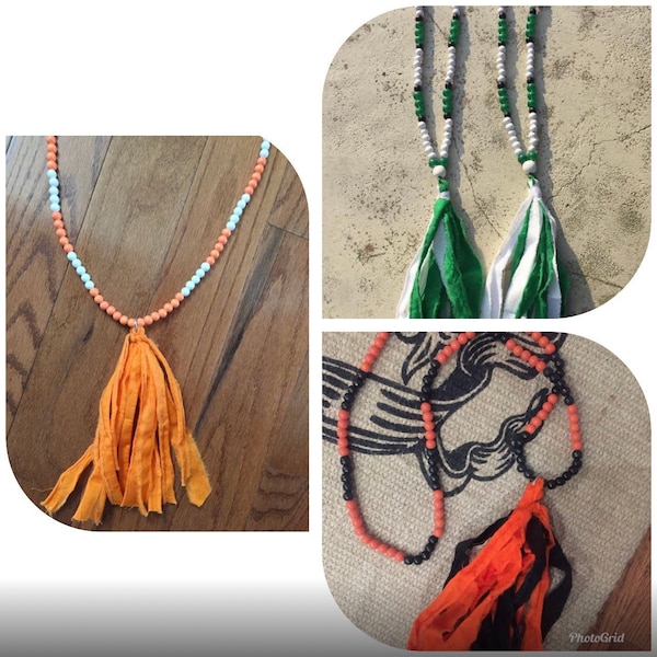 Game day fabric tassel necklaces orange, white, green, black,  football game day necklace FREE SHIPPING!