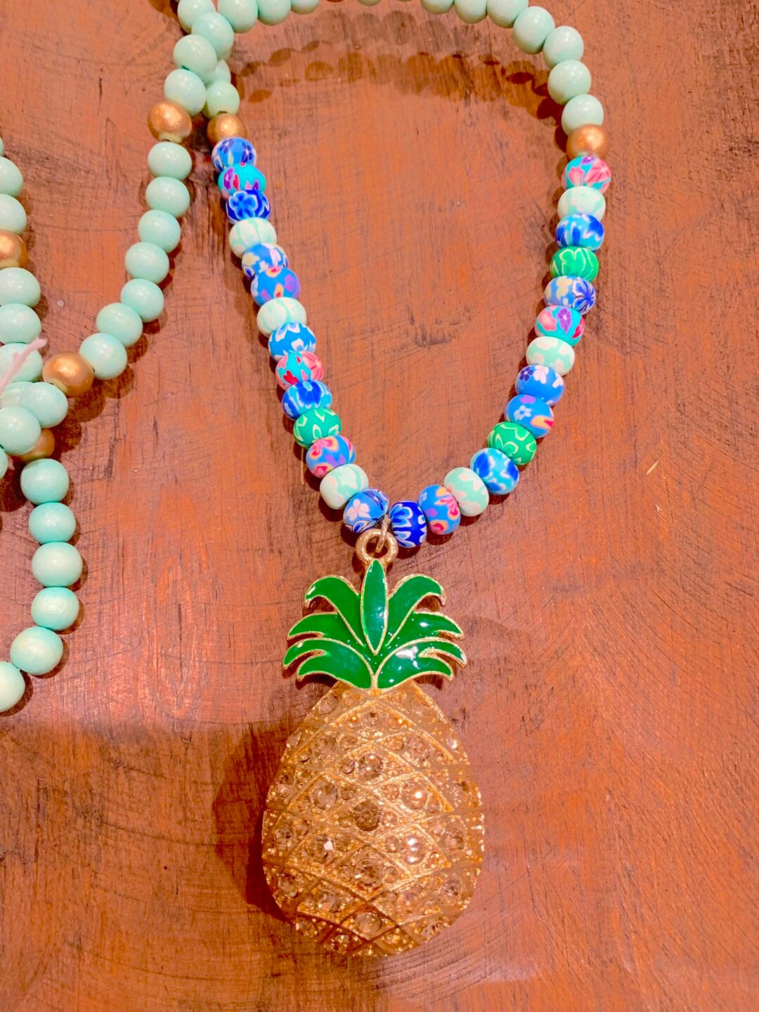 Pineapple Necklace With Floral Clay Beads FREE SHIPPING Etsy
