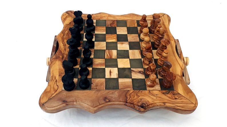Handcarved Olive Wood Chess Set Regular Wooden Image 0