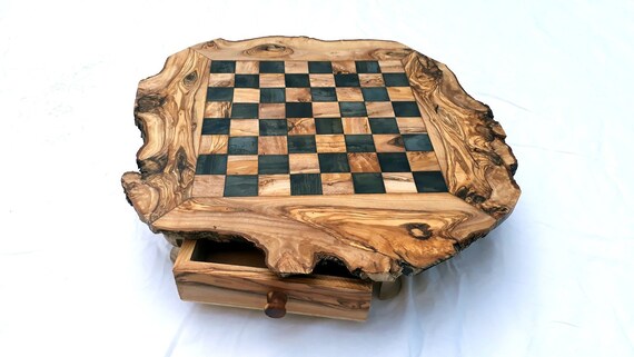 Large Rustic Olive Wood Chess Set Board 17 7 Inch With Etsy