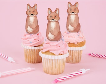 Fox Wooden Cupcake Toppers | Set of 8 Painted Wood Cutout Shapes - Creation Shouts