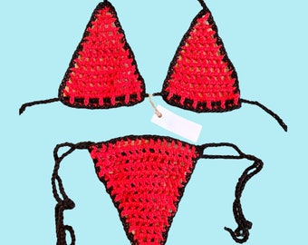 Bikini au crochet Transparent liens larges maillot de bain au crochet fait main maillot de bain femme