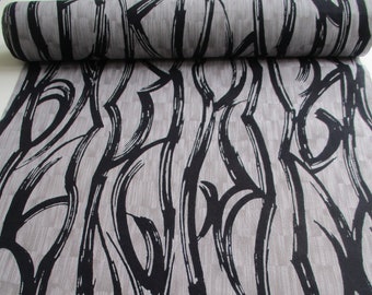 STOCK LIMITÉ - Tissu japonais pour kimono Yukata - Coton - Traits de peinture abstraits - Noir, gris et blanc - Différentes longueurs disponibles.