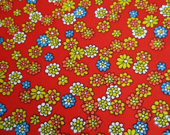 Japanese Kimono fabric - Wool Mix - Dainty flowers - Colour Orange, red, yellow, white, blue and black - Various lengths available.