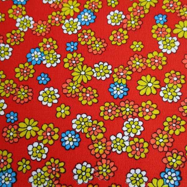 Japanese Kimono fabric - Wool Mix - Dainty flowers - Colour Orange, red, yellow, white, blue and black - Various lengths available.