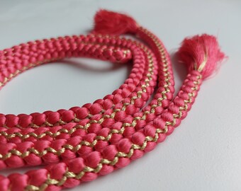 Japanese Obijime - Belt - Accessories - Cord - Paradise pink and gold - Size 168 x 1 cm - Used.