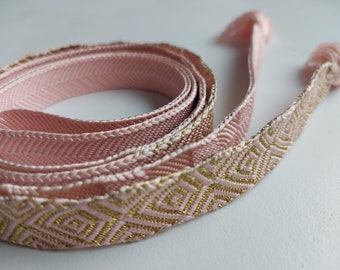 Japanese - Obijime - Accessories - Belt - Flat - Pale pink and gold - Size 158 x 1.8 cm - Used