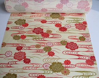 LIMITED STOCK - Japanese Kimono fabric - Wool - Flowers - Streams - Colour Red, vermillion, olive, taupe and cream - Various lengths