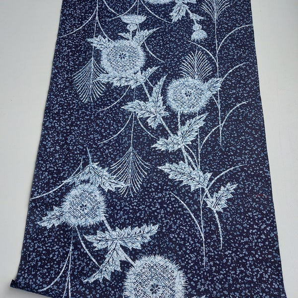 DERNIÈRE PIÈCE - Tissu japonais Yukata pour kimono - Coton - Chardon - Bleu et blanc - 50 cm x 37 cm