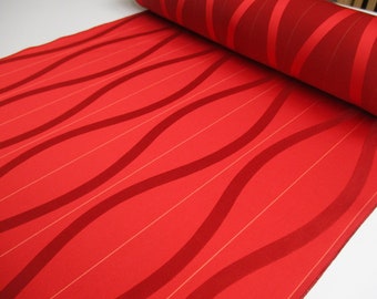 LIMITED STOCK - Japanese kimono jacket fabric - Silk - Wavy lines - Colour Red and cream - Various lengths available.