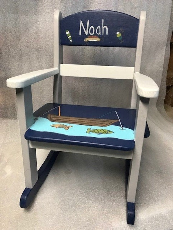 Personalized Child s Rocking Chair Let s Go Fishing Etsy
