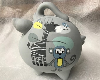 Piggy Bank: IN THE JUNGLE   Hand Made, Hand Painted