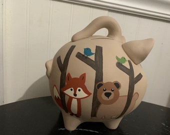 Piggy Bank: In the Woods   Hand Made, Hand Painted