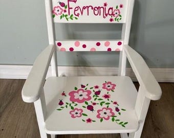 Spring Flowers Rocking Chair, Toddler Rocker, Hand Painted Rocking