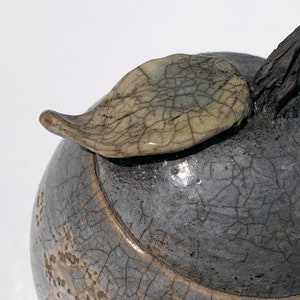 Purple enamel raku ceramic box, pear shape, artisanal pottery image 9