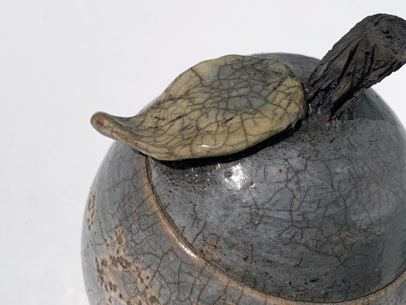 Purple enamel raku ceramic box, pear shape, artisanal pottery image 9