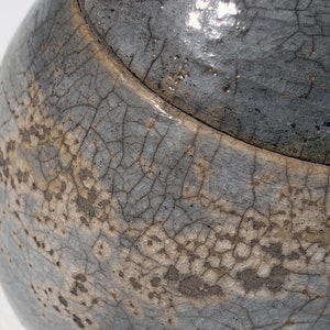 Purple enamel raku ceramic box, pear shape, artisanal pottery image 10