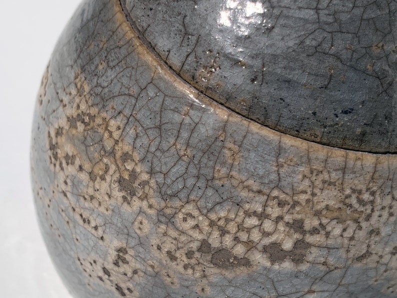 Purple enamel raku ceramic box, pear shape, artisanal pottery image 10