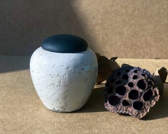 Black and white raku ceramic box. This is the perfect place to put your jewellery and other secrets on your bedside table.