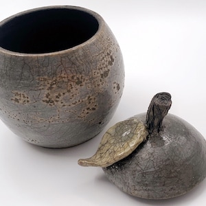 Purple enamel raku ceramic box, pear shape, artisanal pottery image 7