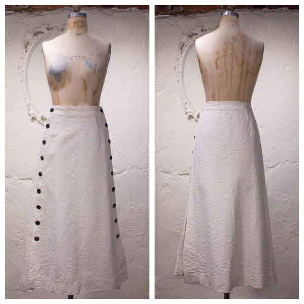 Vintage Button Front Maxi Skirt 1960s 60s Mod Textured Jacquard High Rise A Line Long Skirt S Sm Small 27" Waist