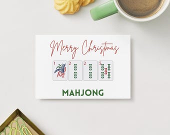 編集可能な麻雀クリスマストランプ、麻雀ホリデートランプ、デジタル麻雀カード、テンプレートCANVAダウンロード