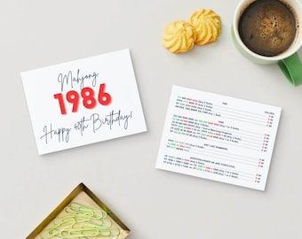 EDITABLE Mahjong 40th 1986 Birthday Playing Card, Mahjong Birthday Playing Card, Digital Mahjong Cards, Template CANVA Download