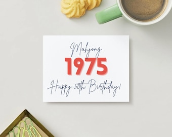 EDITABLE Mahjong 1975 50th Birthday Playing Card, Mahjong Birthday Playing Card, Digital Mahjong Cards, Template CANVA Download