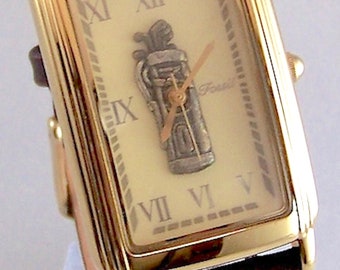 Fossil Golfer Watch Vintage Golf Bag mens Golf Themed wristwatch, Cream