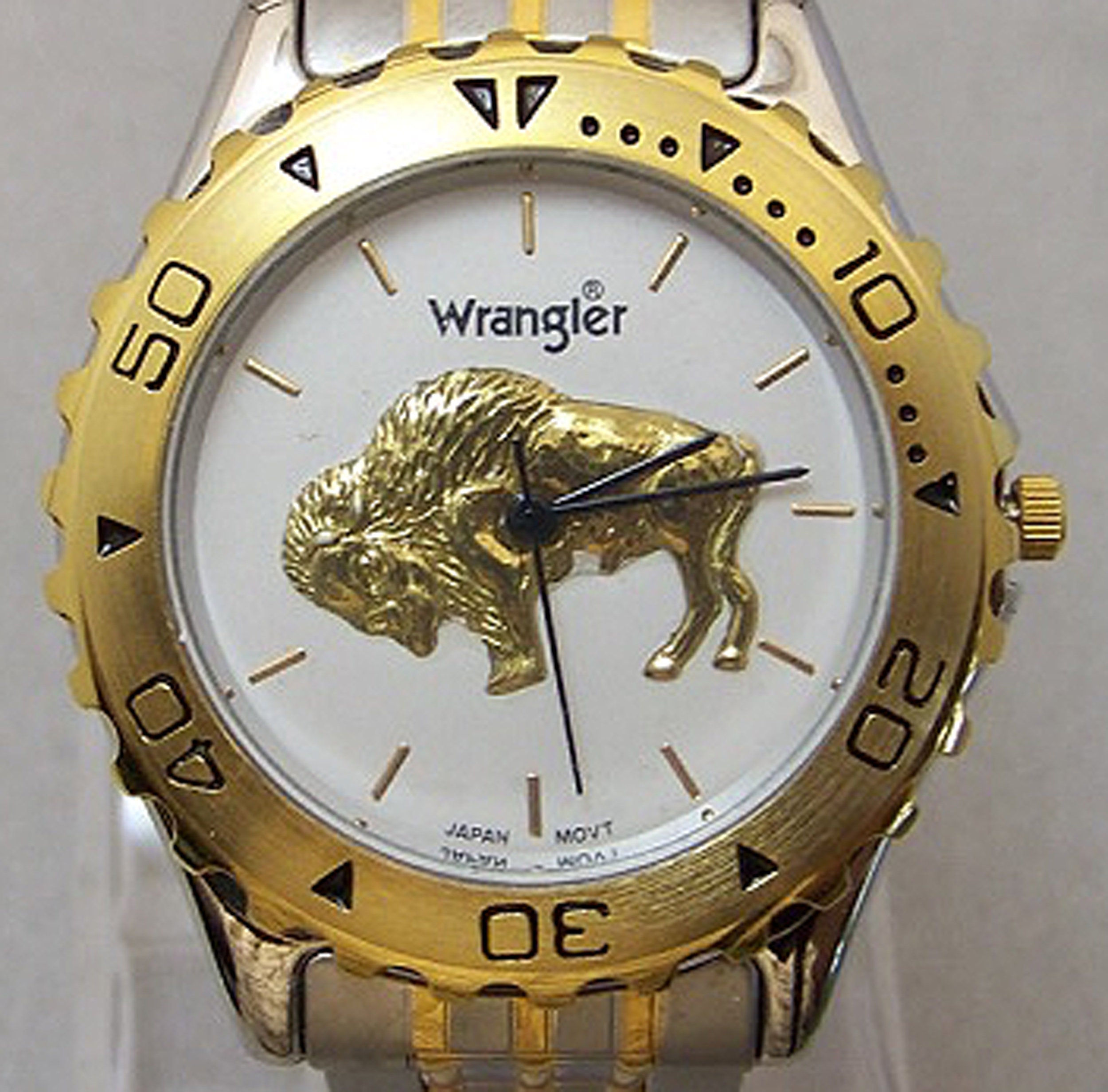 Wrangler Buffalo Watch Mens Wristwatch Steel Bison Stainless Gold with