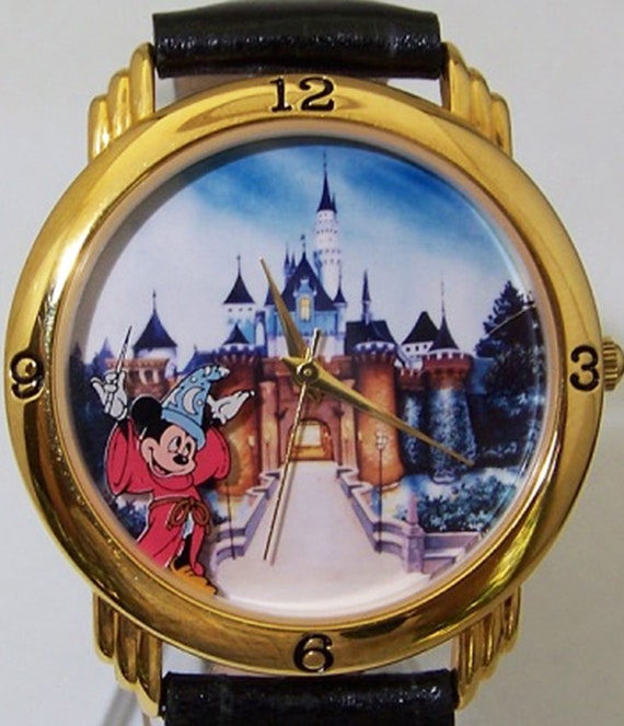 Disney Sorcerer Mickey Gold Tone Watch with Black Strap Never Used Vintage Disney Sorcerer Mickey Mouse Gold Electro  main image 3