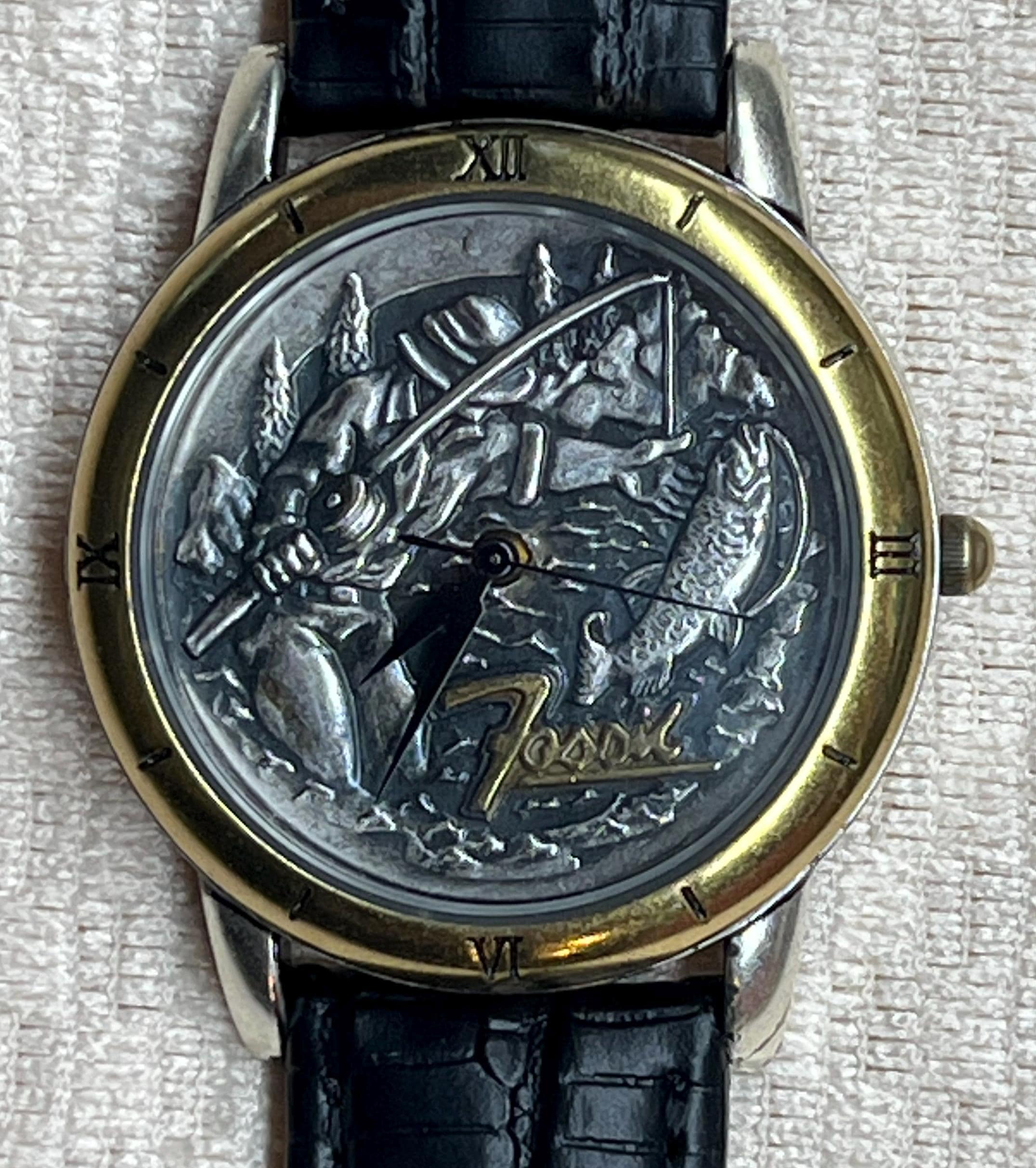 Fossil Fisherman Watch Vintage Fishing Theme Mens Wristwatch LE