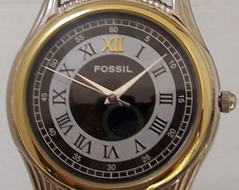 Fossil Vintage Watch Fashion Wristwatch EC8732 on Black Leather Band