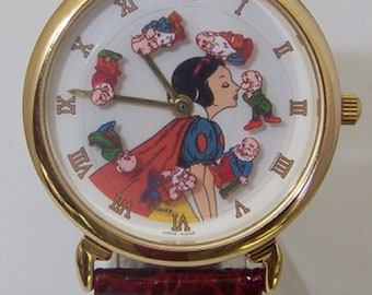Disney Watch Snow White Kissing 7 Dwarfs Animated Pedre Wristwatch