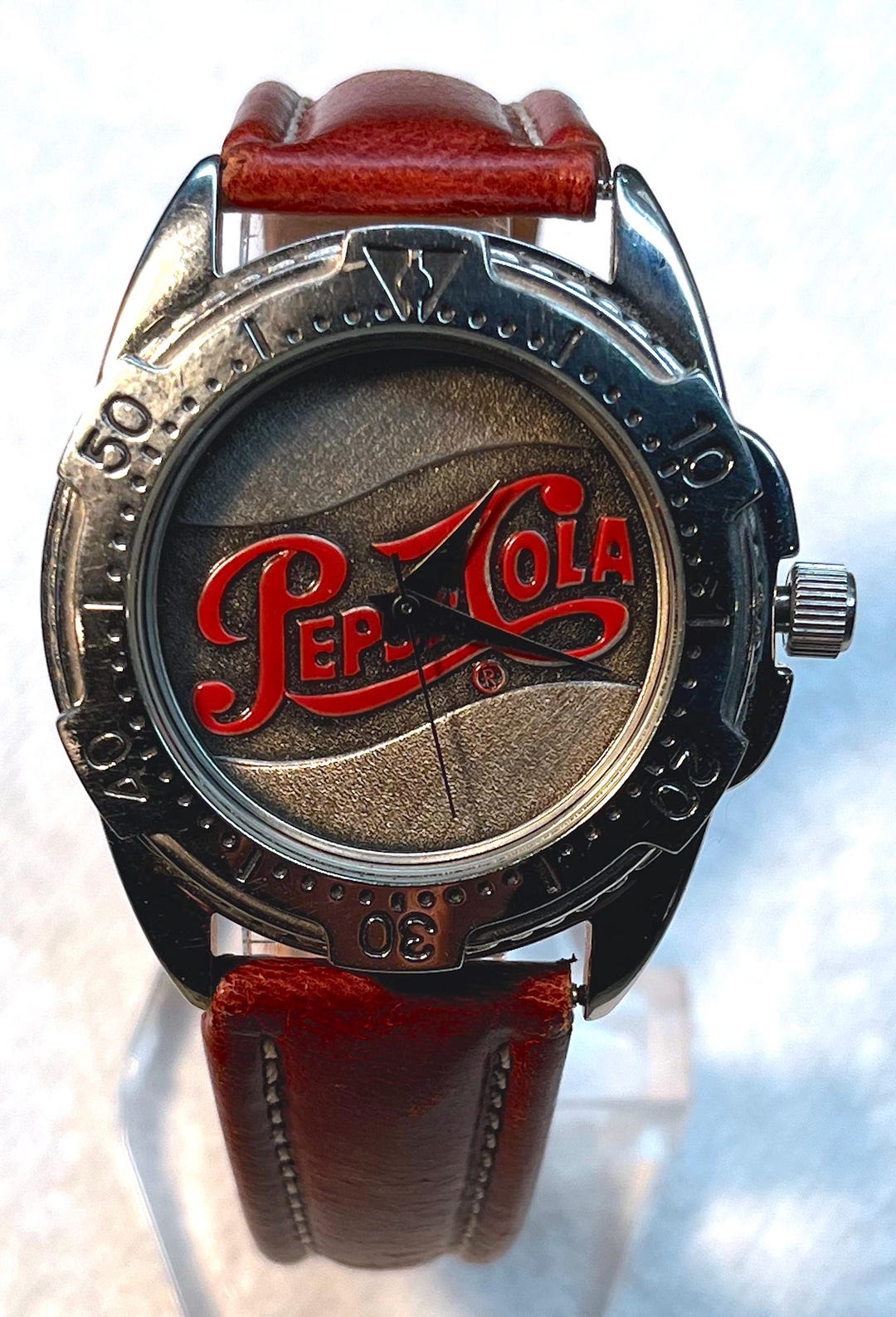 Pepsi Cola Watch Fossil Mens Vintage Pepsi Wristwatch on Leather