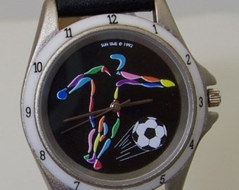 Soccer Football Watch Soccer Themed Action Colorful Wristwatch Vintage