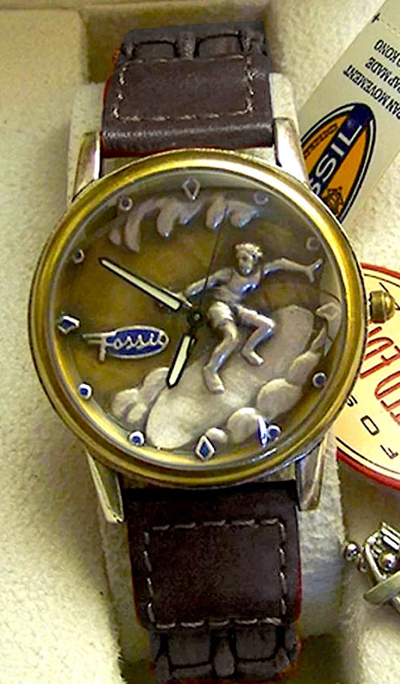 Fossil Vintage Surfer Watch in Wooden Surf Board Watch Case  display picture 3