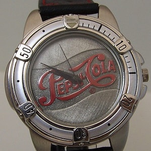 Pepsi Cola Watch Fossil  Mens Vintage Pepsi Wristwatch on leather band