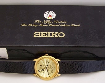 Seiko Gold Dial Mickey Mouse Nifty Nineties 1941 Watch New Black Leather Strap s-l400.jpg main image 4