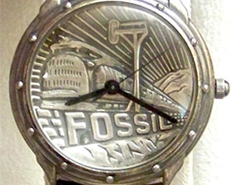 Fossil Streamliner Train Watch set Vintage Wristwatch with Tin and Whistle