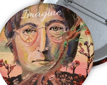 Imagine All The People Living Life In Peace - John Lennon inspired Button Pin for Backpacks, Jackets, Hats, or Fridge, Magnet. Beatles