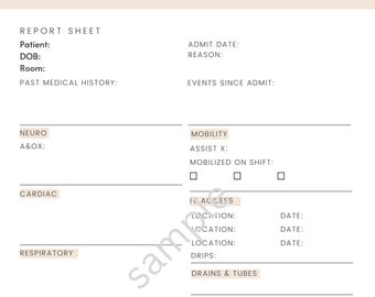Nurse Report Sheet, Nurse Report Sheet ICU, Nurse Report Sheet Simple, Nurse Report Sheet Minimalist, Cute Nurse Report Sheet, Minimalist