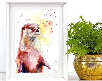 Limited Edition A4 Watercolour Painting and Pen Original Art Standing Otter Print