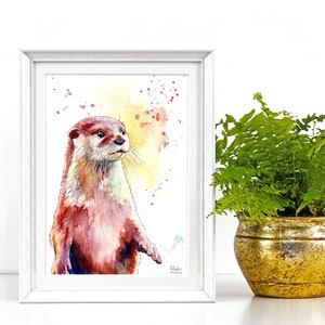 Limited Edition A4 Watercolour Painting and Pen Original Art Standing Otter Print