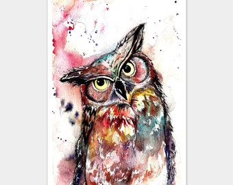 Limited Edition A3 Colourful Watercolour Owl Painting Original Art Print