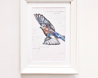 Small Framed Watercolour Flying Bluebird Artwork Print