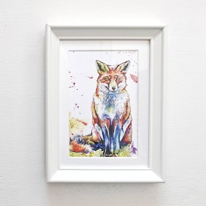 Small Framed Colourful Watercolour Fox Artwork Print