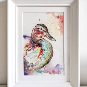Small Framed Colourful Watercolour Duck Artwork Print