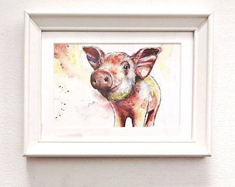 Small Framed Rainbow Watercolour Piglet Artwork Print